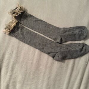 Gray Lace Trimmed Socks